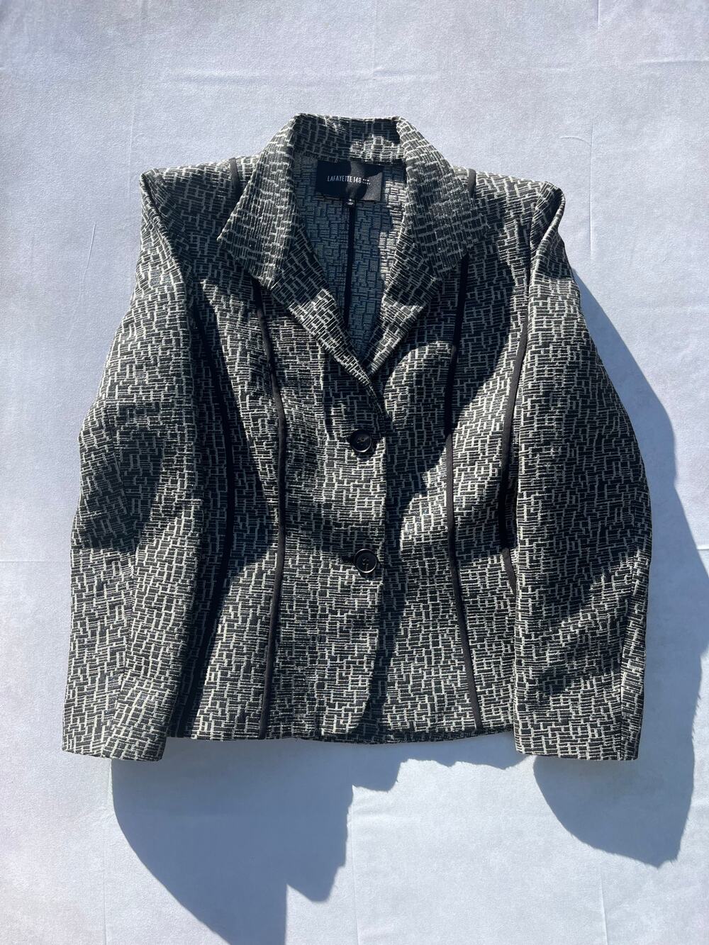 Lafayette 148 New York Metallic Grid Tweed Blazer Jacket Contrast Trim 10 ✨